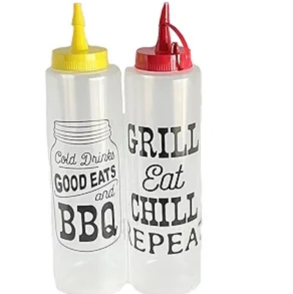 BBQ Condiment Bottles, 2-ct. Packs, Red top, Yellow top w/ clear bottles